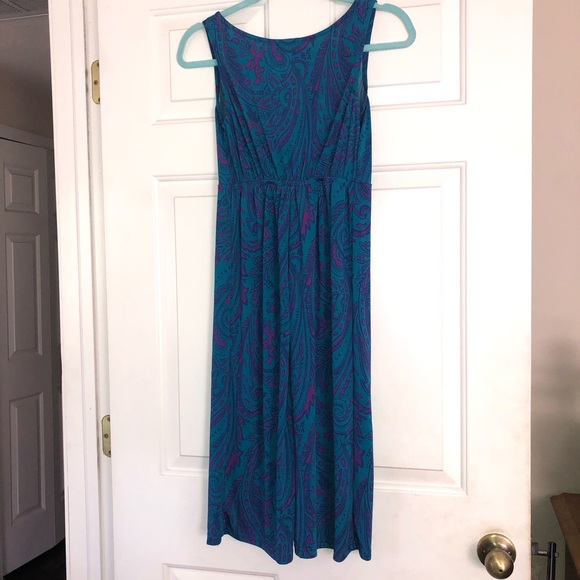 Women Jon & Anna Midi Dress Teal & Pink Sz Small Sleeveless V-Neck Elastic Waist - Picture 4 of 6